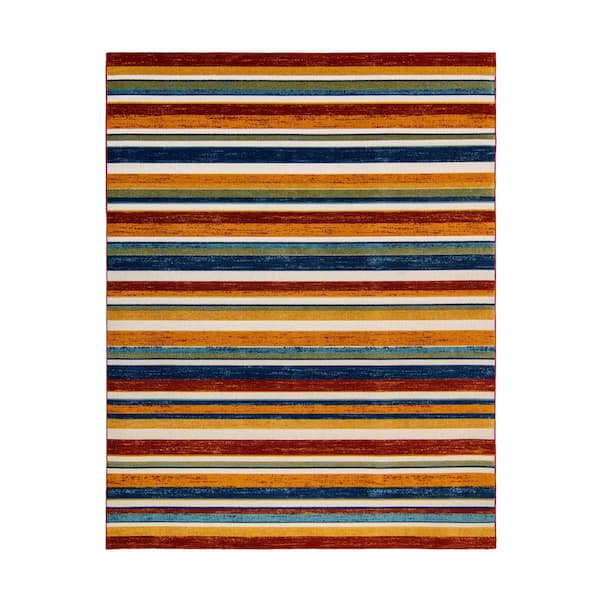 Gertmenian & Sons Fosel Muxia Red/Orange 8 ft. x 10 ft. Striped Indoor/Outdoor Area Rug