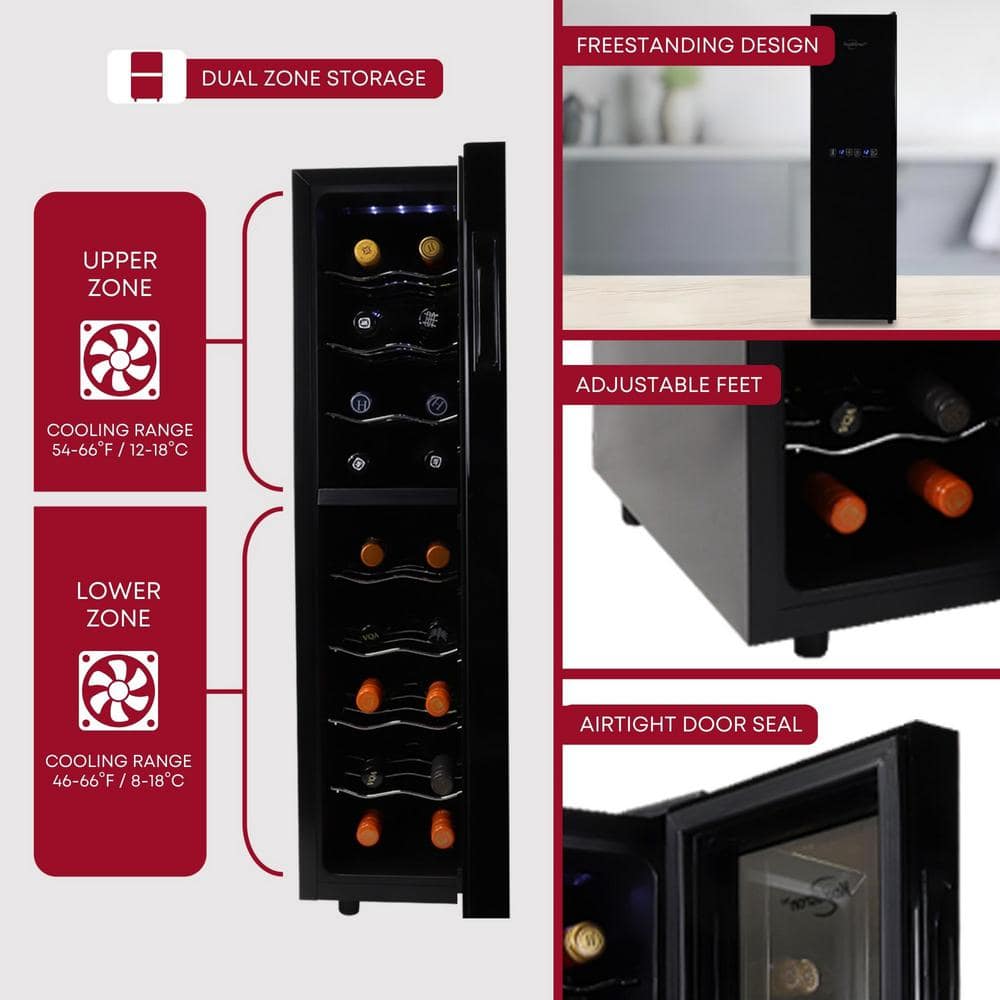 Black Dual Zone Thermoelectric Wine Cooler with Glass Doors