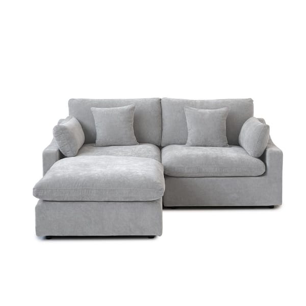 82.6 in. Slope Arm Linen 3-Piece Modular Free Combination Sectional Sofa with Ottoman in Gray