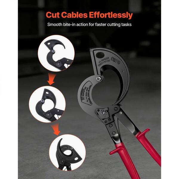11 in. Ratcheting Cable Cutter, Heavy Duty, Steel Silicon-Manganese Blade for Cutting Up to 400 sq. mm / 780 MCM Wire