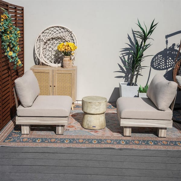 Origin 3-Piece Aluminum Patio Conversation Set with Beige Cushions, 12.65 in. W Round Magnesium Oxide Side Table