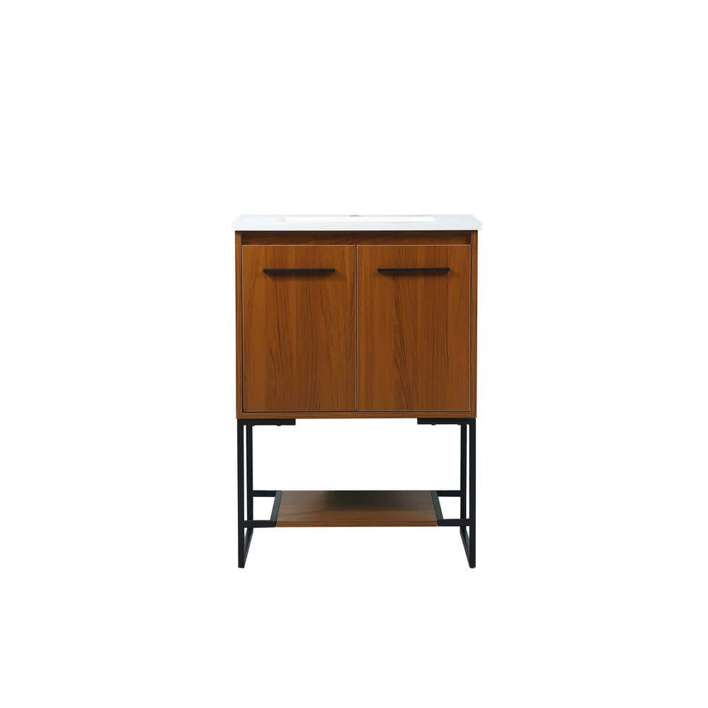 Simply Living 24 in. Single Bathroom Vanity in Teak with Engineered Marble 