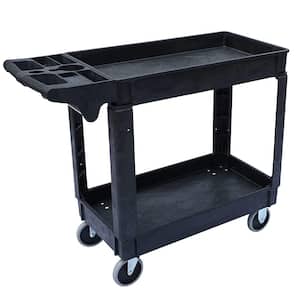 Small 2-Shelf Utility/Service Cart, Lipped Shelves, 500 lbs. Capacity for Warehouse/Garage/Cleaning/Manufacturing