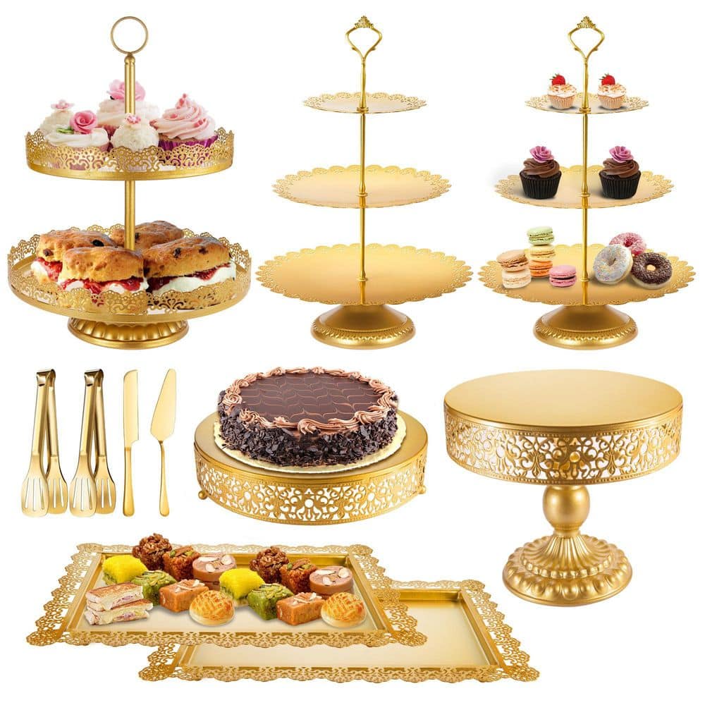 Numhew 2 and 3-Tier Gold Metal Cake Stand with Lace Pattern, Food