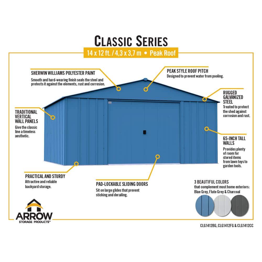 Flute Grey 14 ft x 12 ft Steel Storage Shed