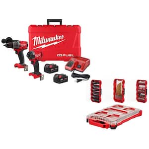 M18 FUEL 18V Li-Ion Brushless Cordless Hammer Drill and Impact Driver Combo Kit w/2 Batteries & PACKOUT Bit Set (60-Pc)