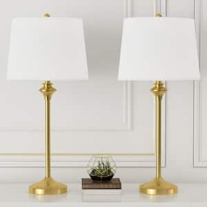 Cleveland 26 in. Gold Classic Bedside Table Lamp with Oatmeal Linen Shade (Set of 2)