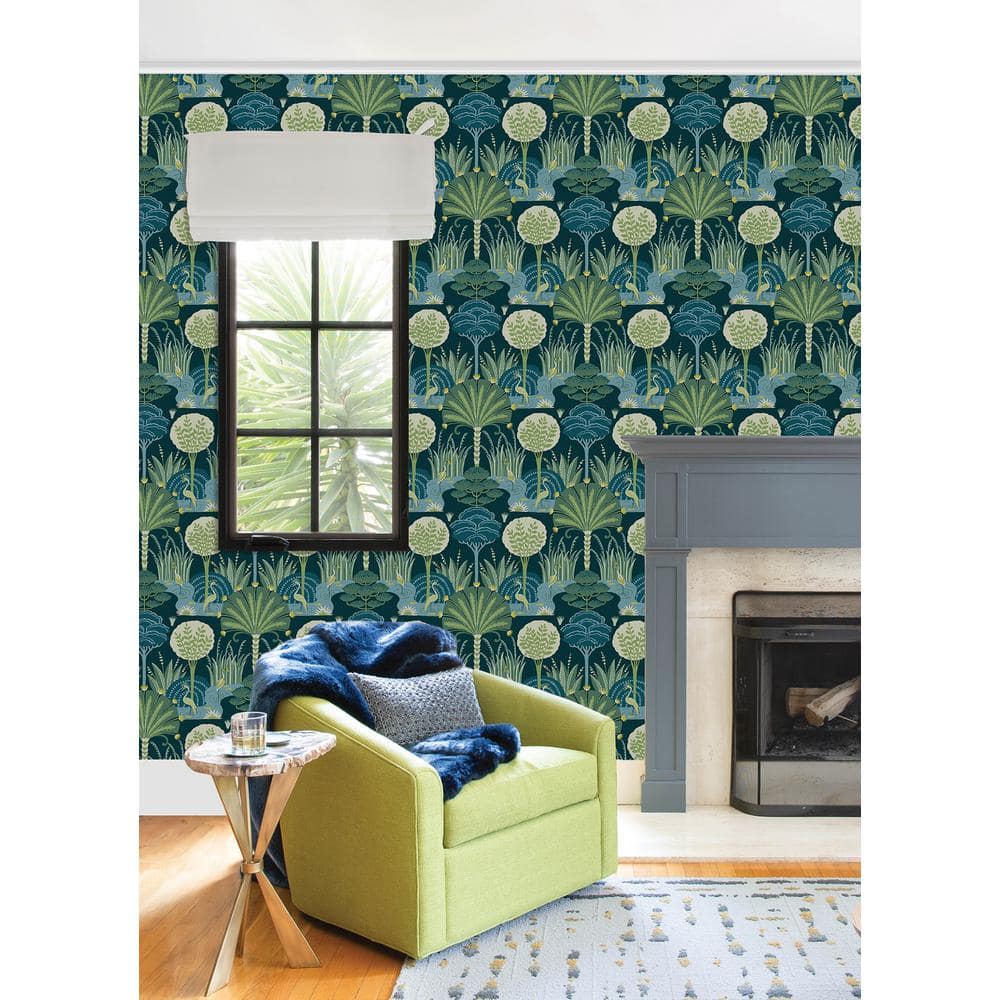 Mandeville Teal and Green Tropical Paradise Non-Woven Wallpaper