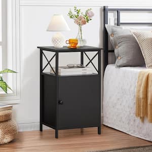 End Table, X-design Farmhouse Nightstand Sofa Table with Storage locker for Living Room and Bedroom, Black