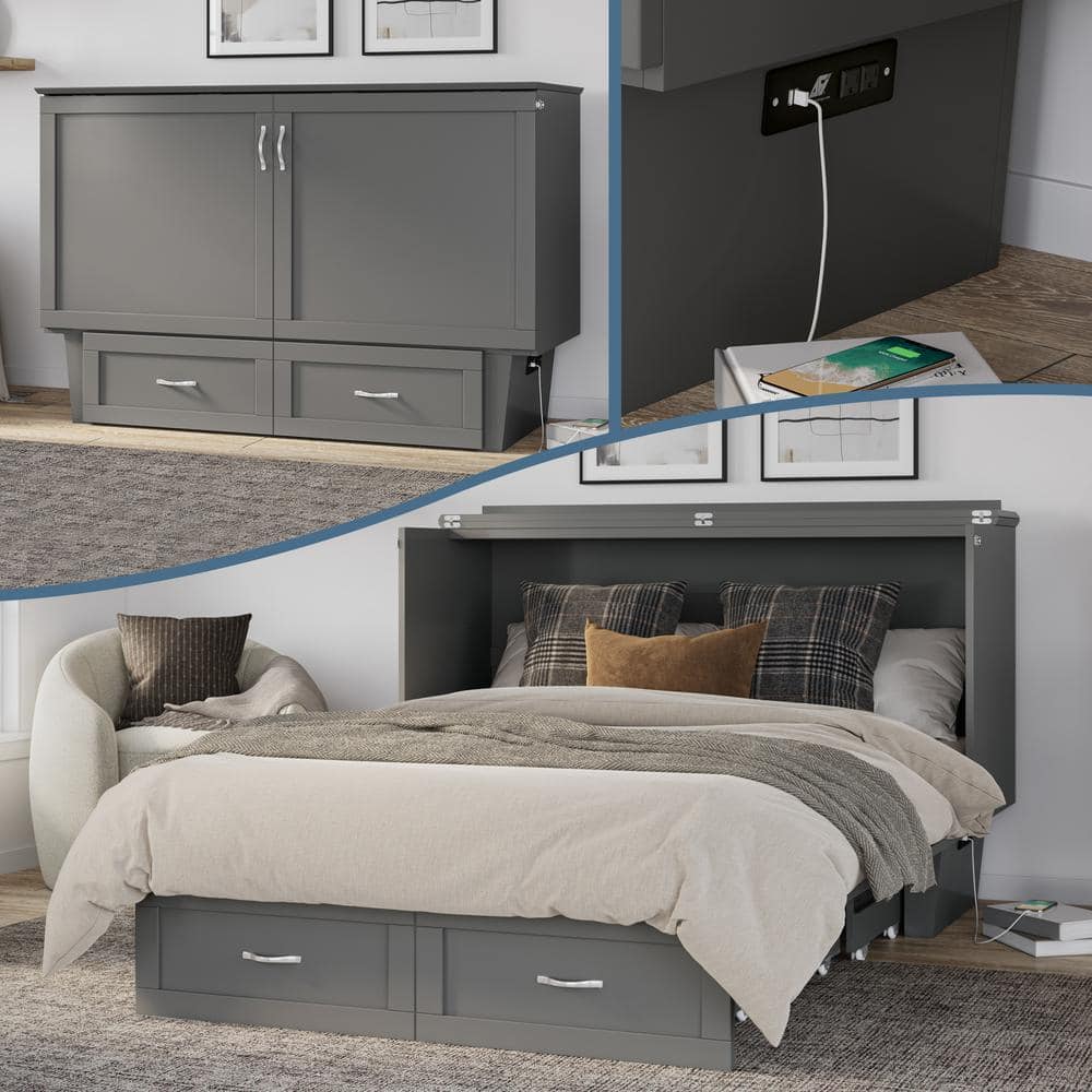 Chelsea Gray Queen Wood Murphy Bed Chest with Drawer