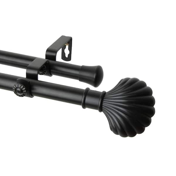 Rod Desyne 28 in. x 48 in. Clam Double Curtain Rod Set in Black