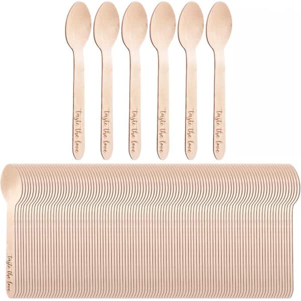 600 Pcs Disposable Wooden Spoons 6.3 in Engraved Mini Serving Spoons for Wedding Party Condiments Honey