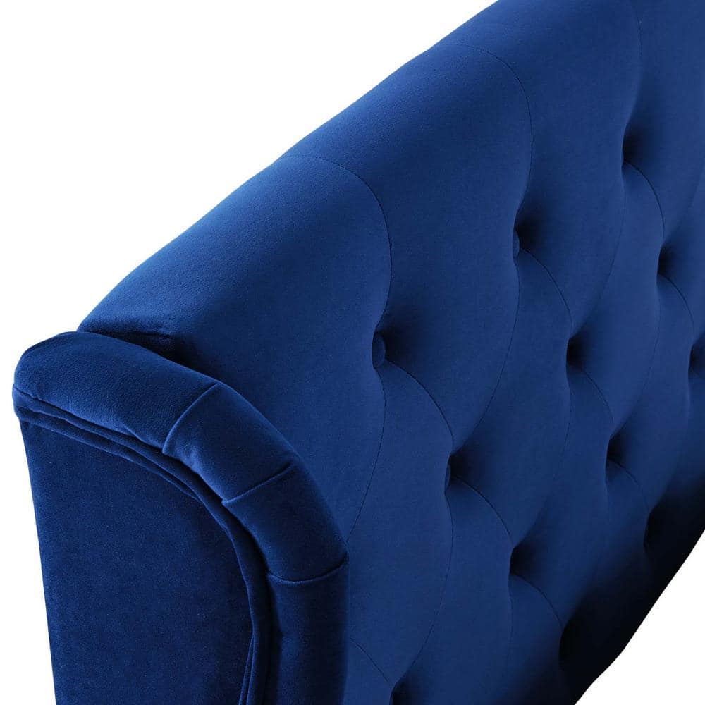 Navy Velvet Tufted Upholstered Queen Bed with Wood Frame