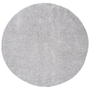 August Shag Silver Doormat 3 ft. x 3 ft. Round Solid Area Rug