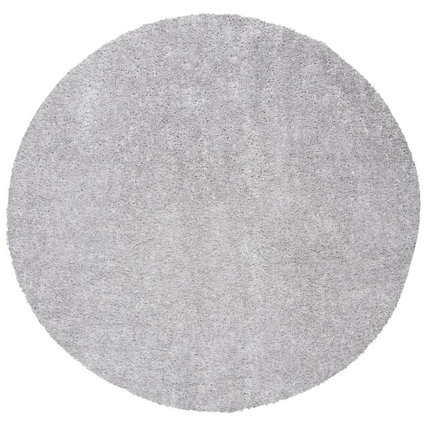 August Shag Silver 9 ft. x 9 ft. Round Solid Area Rug