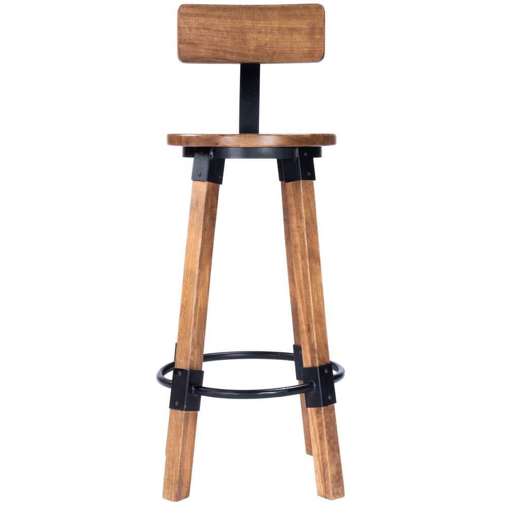 Butler Masterson Light Brown Wood & Metal Industrial Bar Stool