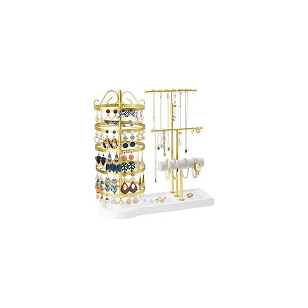 Jewelry Organizer Stand, Metal Rotating Earring Holder Organizer，14. 6in x 4. 7in，Gold