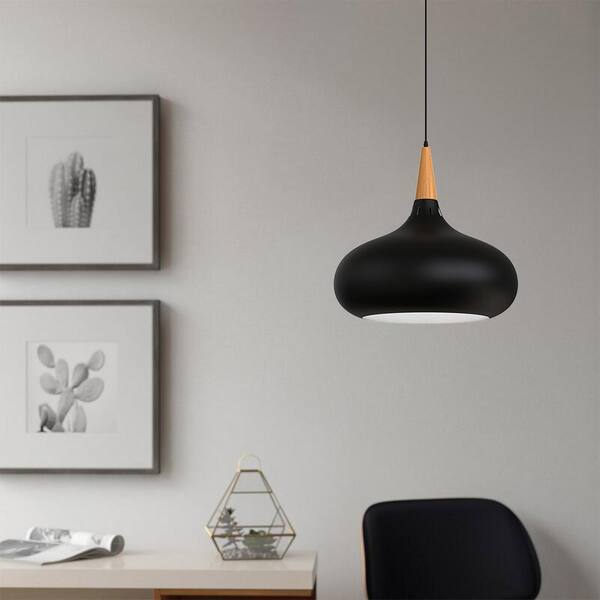 YANSUN 12.20 in. 1-Light Matte Black Farmhouse Island Pendant with Bowl Shaded for Dining Room Kitchen