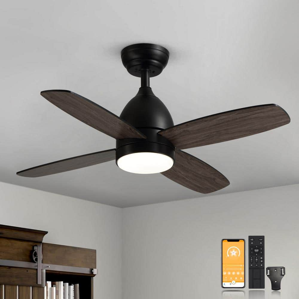 ANTOINE 36 in. Smart Indoor Farmhouse Black Standard Ceiling Fan with ...