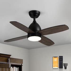 36 in. Smart Indoor Farmhouse Black Standard Ceiling Fan with Dimmable LED Light and App Control Remote Included