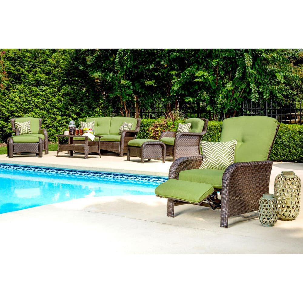 Cilantro Green Wicker and Steel Outdoor Reclining Lounge Chair