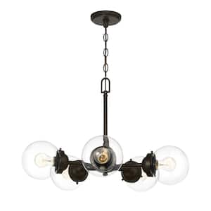 Knoll 5-Light Mid-Century Oil Rubbed Bronze Chandelier with Clear Glass Shades For Dining Rooms