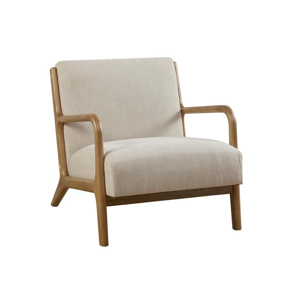 Cream Upholstered Wood Frame Mid-Century Accent Chair