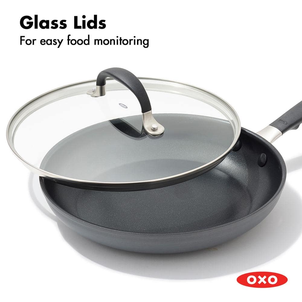 11" Black Aluminum Non-Stick Frying Pan with Glass Lid