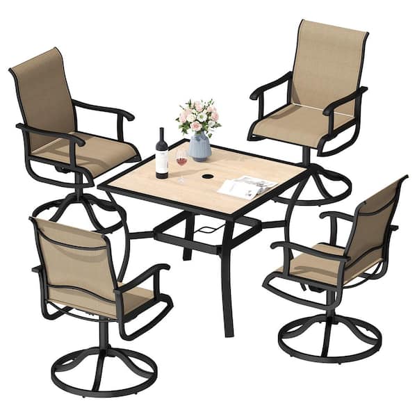 DEXTRUS 5-Piece Aluminum Square Patio Outdoor Patio Dining Set with 4 Swivel Dining Chairs and 37 in. Square Patio Dining Table