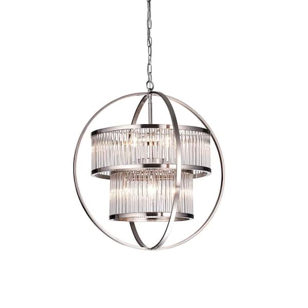DESwan 8-Light Silver White Chandelier with Clear Glass Shades