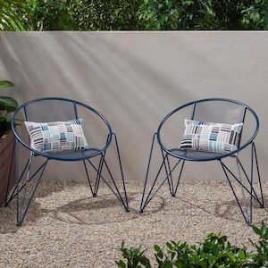 Timeless Style Navy Blue Iron Outdoor Dining Chair Set of 2 with Breezy Mesh Look and Rounded Silhouette for Outdoor Use