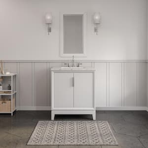 Elizabeth 30 in. Bath Vanity in Pure White with Carrara White Marble Vanity Top with Ceramics White Basins and Faucet