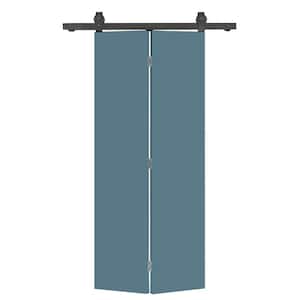 24 in. x 80 in. Dignity Blue Smooth Flush Hardboard Hollow Core Composite Bi-Fold Barn Door with Sliding Hardware Kit