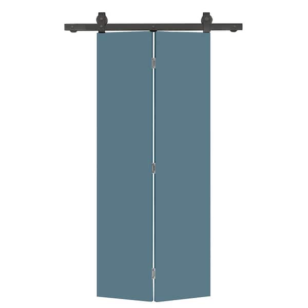 CALHOME 30 in. x 80 in. Dignity Blue Smooth Flush Hardboard Hollow Core Composite Bi-Fold Barn Door with Sliding Hardware Kit
