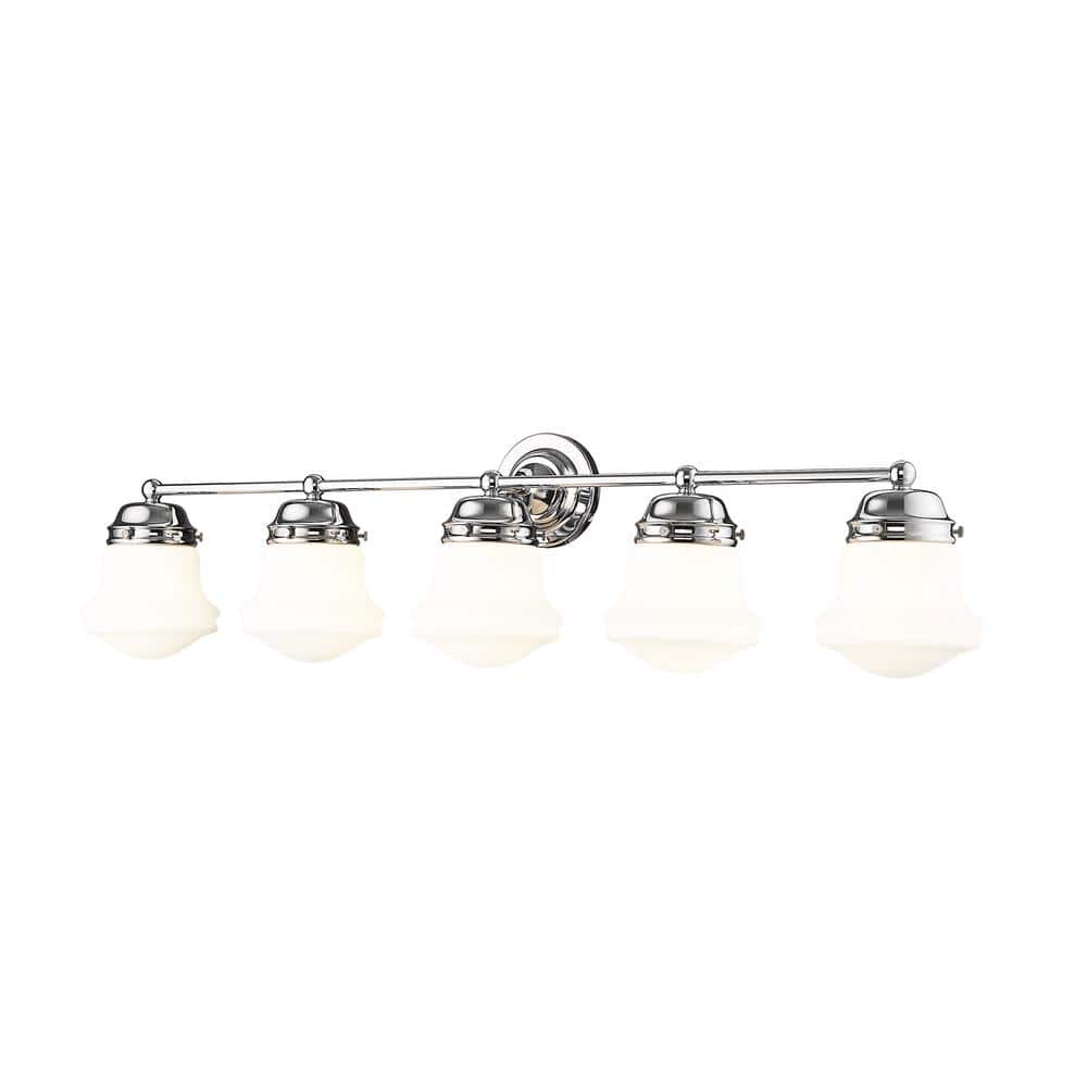 Vaughn 40.75 in. 5-Light Chrome Vanity-Light with Matte Opal Glass Shade wi