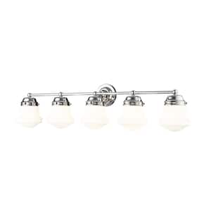 Vaughn 40.75 in. 5-Light Chrome Vanity-Light with Matte Opal Glass Shade with No Bulbs Included