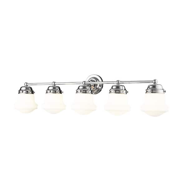 Unbranded Vaughn 40.75 in. 5-Light Chrome Vanity-Light with Matte Opal Glass Shade with No Bulbs Included