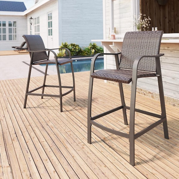 Pellebant All Weather Wicker Outdoor Bar Stool with Heavy Duty Aluminum