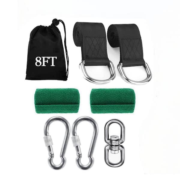 Angel Sar 2-Piece 8 ft. Black Tree Swing Straps with Tree Protector, Carabiner, Swivel and Carry Bag for Swings and Hammocks