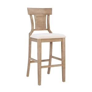 Maxwell 30 in. Rustic Brown Washed High Back Wood Counter Stool with Fabric Seat