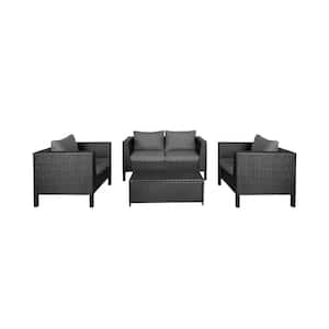 Judson 4-Piece Wicker Modern Contemporary Patio Conversation Set with Gray Cushions