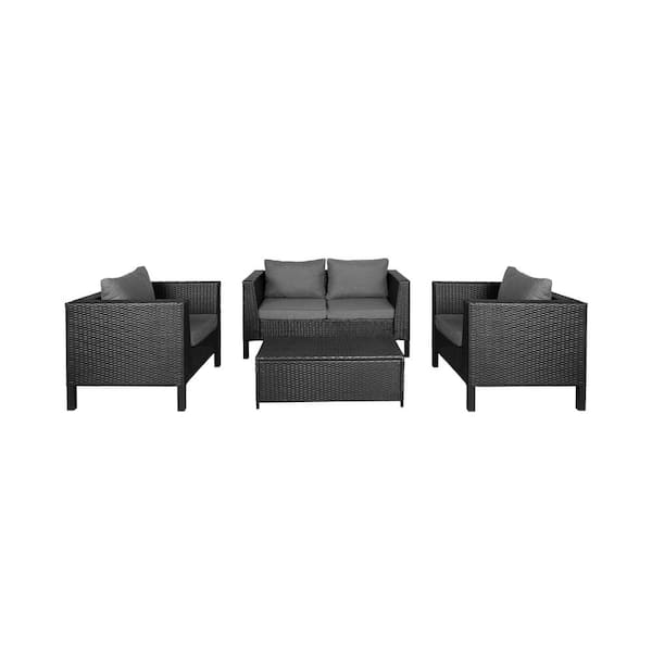 WESTIN OUTDOOR Judson 4-Piece Wicker Modern Contemporary Patio Conversation Set with Gray Cushions