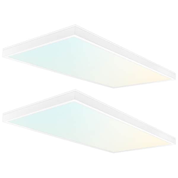 1 x 2 ft. LED Slim Surface Panel Recessed Light 5CCT 2700K-5000K Dimmable 2000/2650/3300LM 18/24/30W Damp Rated (2-Pack)