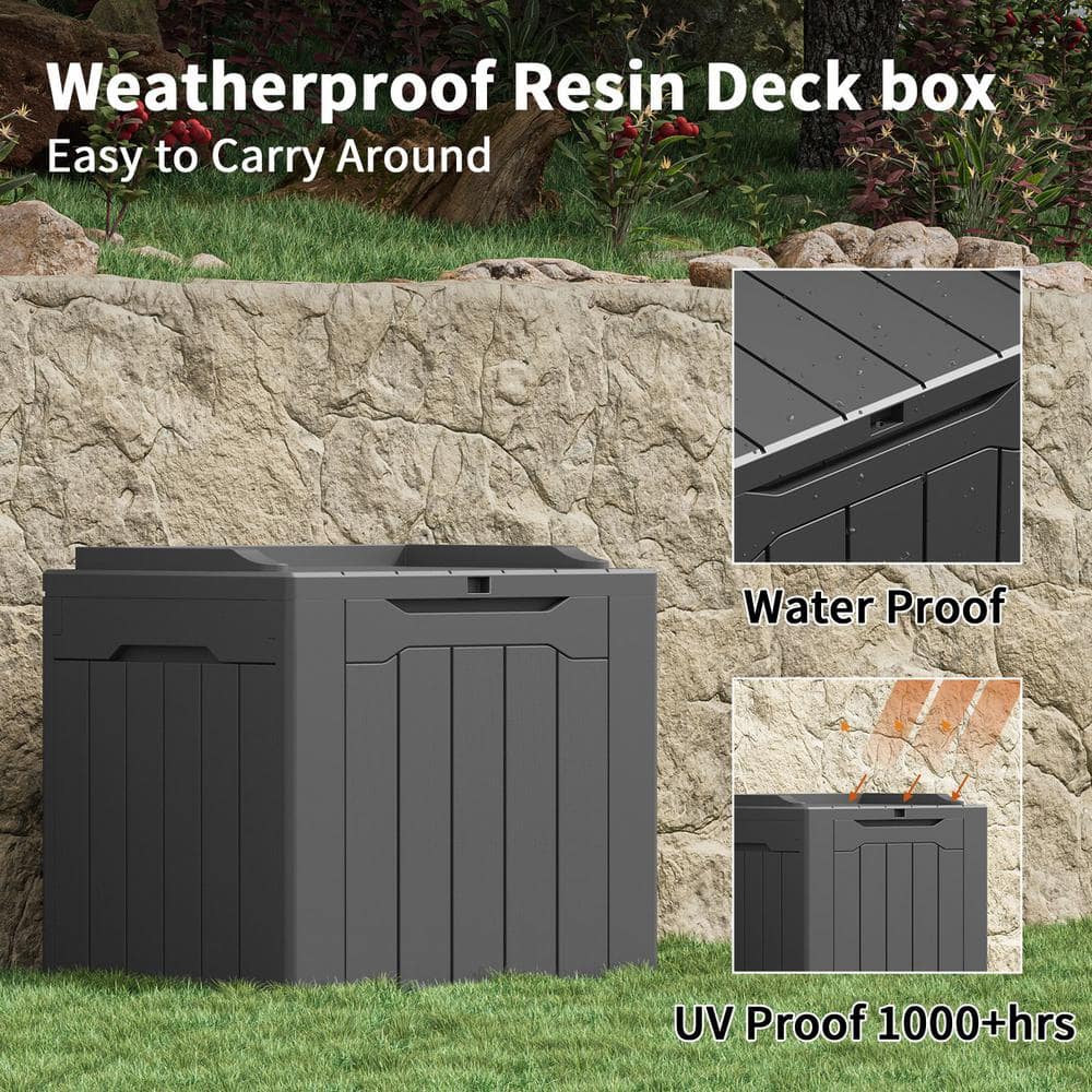 Gray Polypropylene Lockable Outdoor Deck Box with Seat