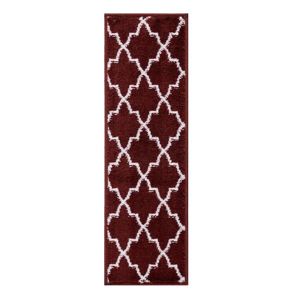 SUSSEXHOME Trellisville Collection Red 9 in. x 28 in. Polypropylene Stair Tread Cover (Set of 13)