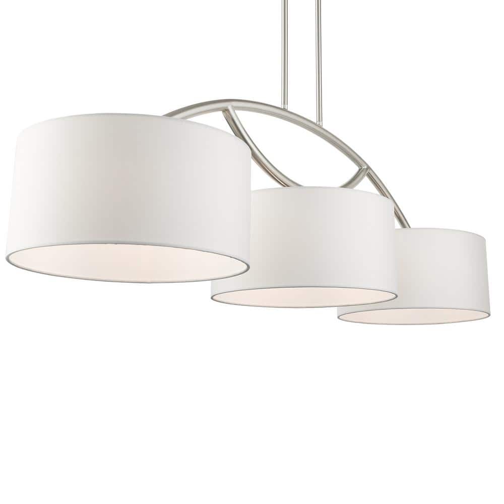 Elegant Brushed Nickel 3-Light Drum Chandelier with Off-White Shade