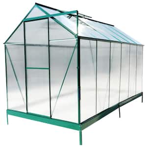 6.3' x 12.2' x 7' Polycarbonate Greenhouse, Heavy Duty Outdoor Walk-in Green House Kit with Rain Gutter, Vent and Door