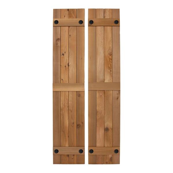 Design Craft Millworks Porter 12 In X 37 In Cedar Board And Batten Shutters Pair In Natural 600040 The Home Depot