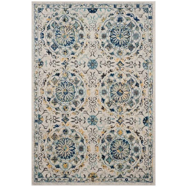 SAFAVIEH Evoke Ivory/Blue 4 ft. x 6 ft. Floral Border Circles Area Rug