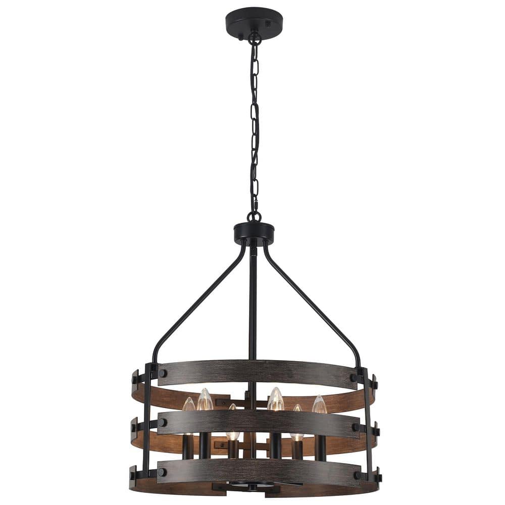 6-Light Black and Imitation Wood Grain Farmhouse Chandelier, Triple Circle Candle Chandelier for Sloped Ceilings price history on PriceWatchPro